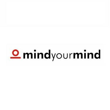 In a black lowercase font is the text "mind your mind". To the left of the text is a red outline of a circle with a red horizontal line below it.