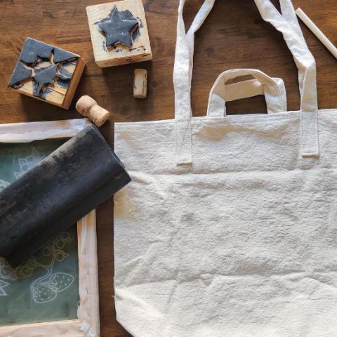 tote bag with stamps