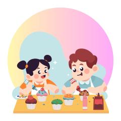 Kids making cupcakes