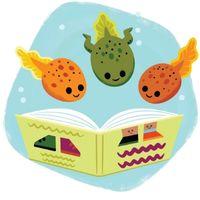 three tadpoles read a book together